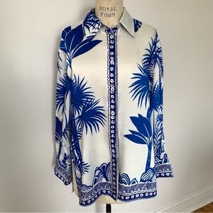 Zara Blue White Tropical Blouse